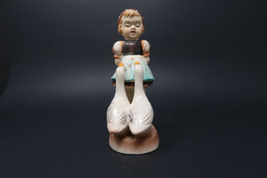 Vintage 1930s Bisque Porcelain Singing girl and two ducks Japan H 5.5"