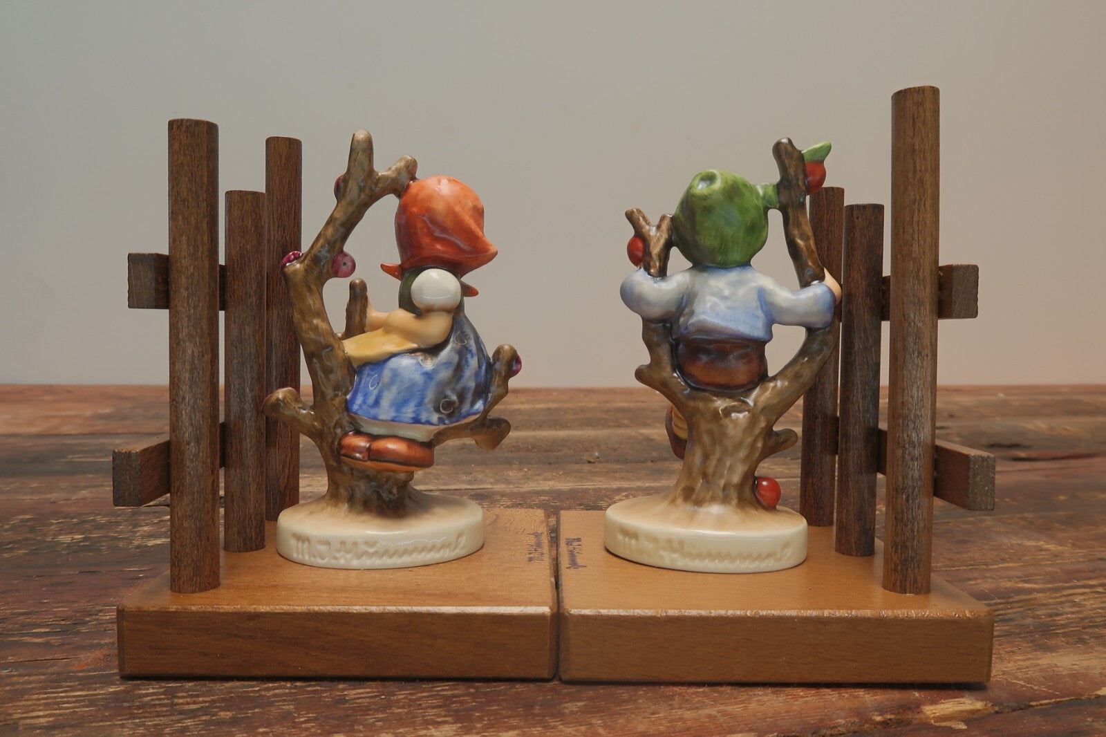 Vintage Hummel "Apple Tree Girl + Boy" HUM 252/A+B Porcelain Bookends Germany