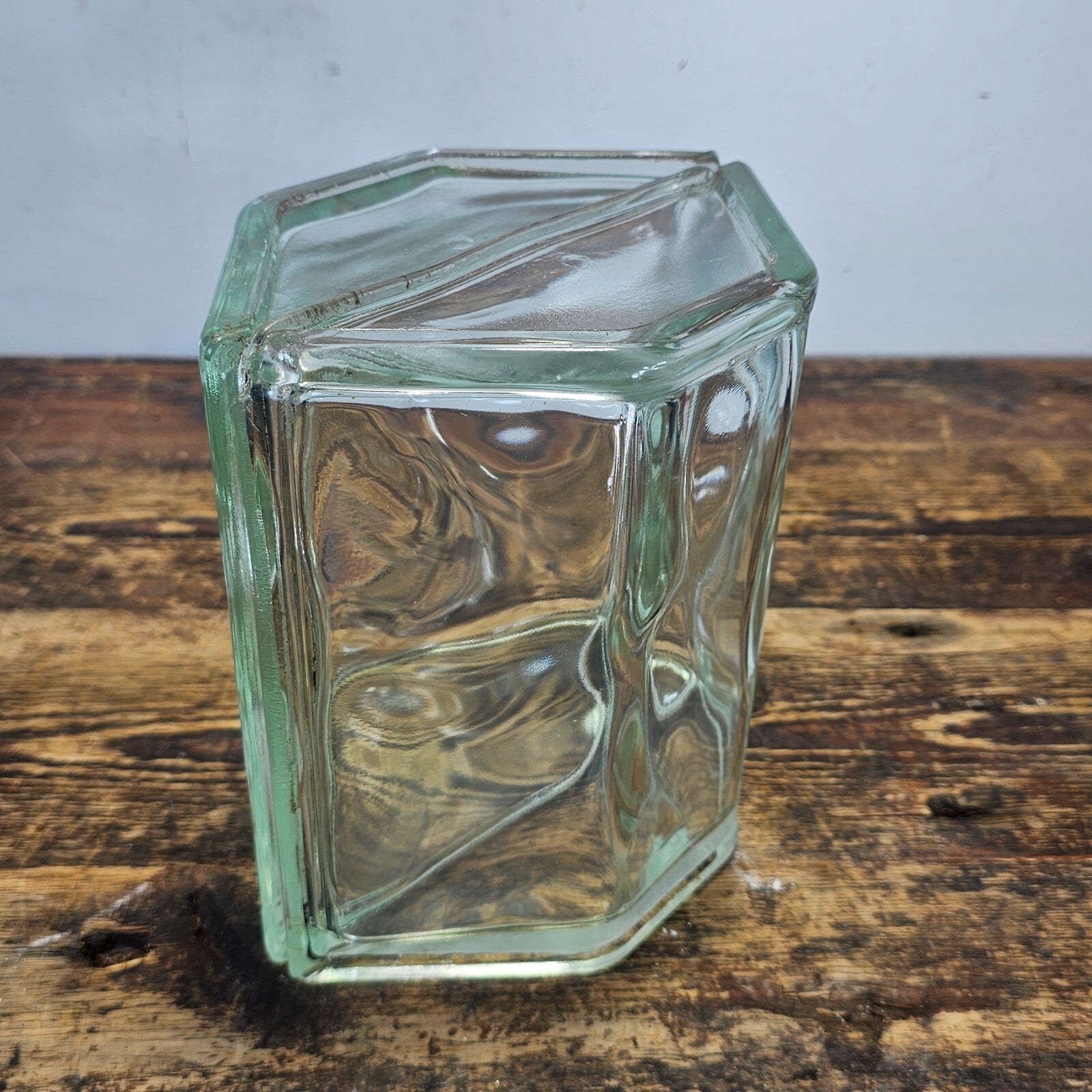 Hexagonal Glass Block Brick 7.5"L x 5.5"W x 7.75H" Vintage (Damaged)