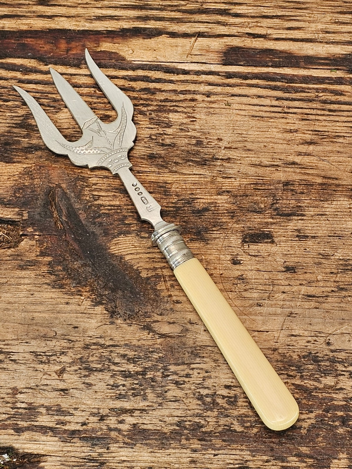 Antique Silver-Plated Bread Fork with Bone Handle 7.5"