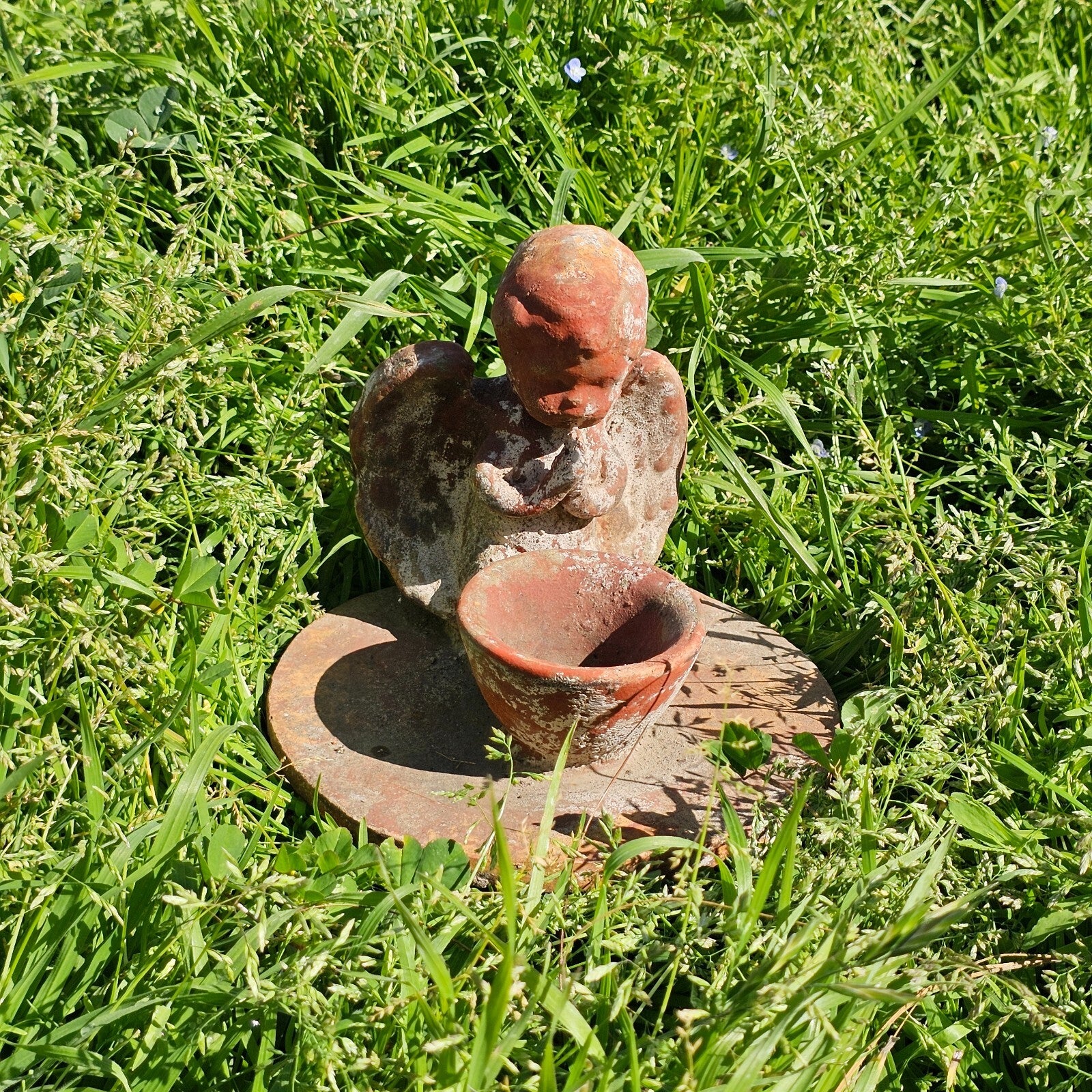 Clay Cherub Angel Candle Holder Copal Burning Bowl 7.5"Diam x 6.5"H
