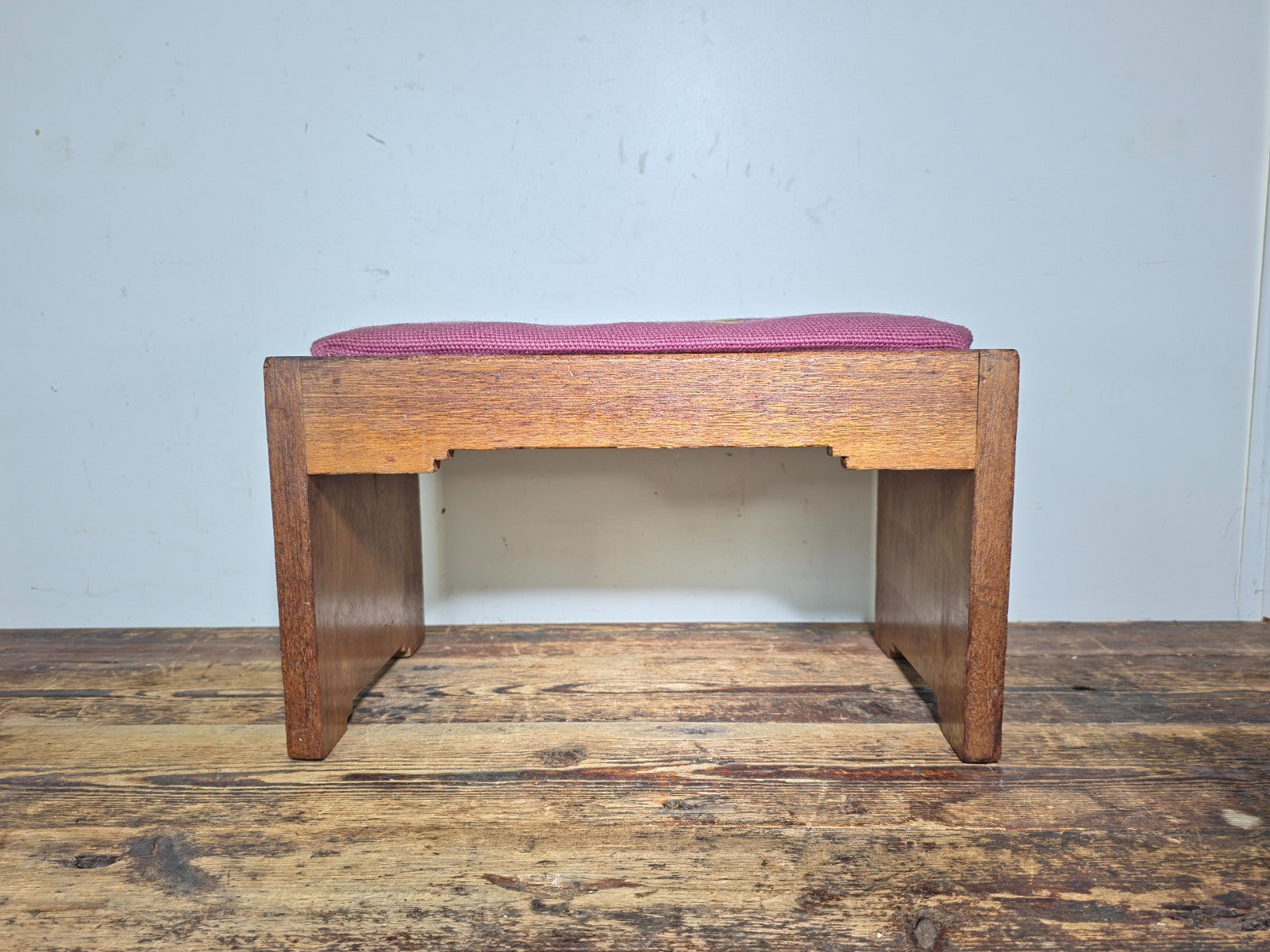 Vintage Mid-Century Wooden Stool / Footstool with Needlepoint Cushion