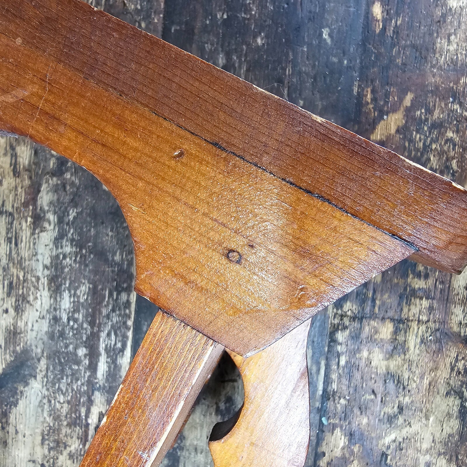 Vintage Arts and Crafts Style Handmade Vernacular Boarded Stool Signed 1970s