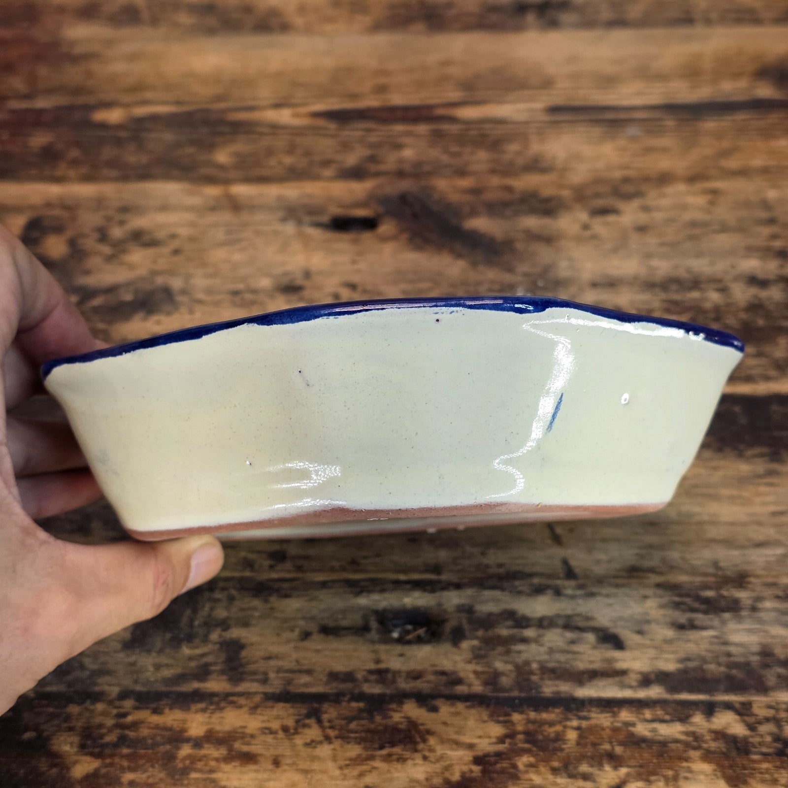 Talavera Pottery Bowl - Blue & White Octagonal Dish Signed R. VENEGAS
