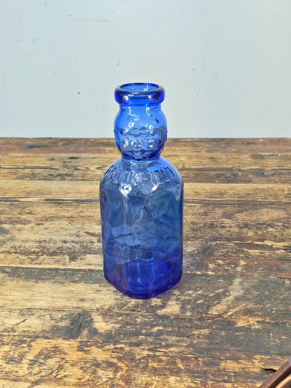 Brookfield Baby Top Cobalt Blue Glass Bottle 1 Quart – Vintage Figural Jar