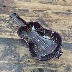 Vintage Ceramic Guitar Ashtray / Trinket Dish with Hand-Painted Moriage Detail