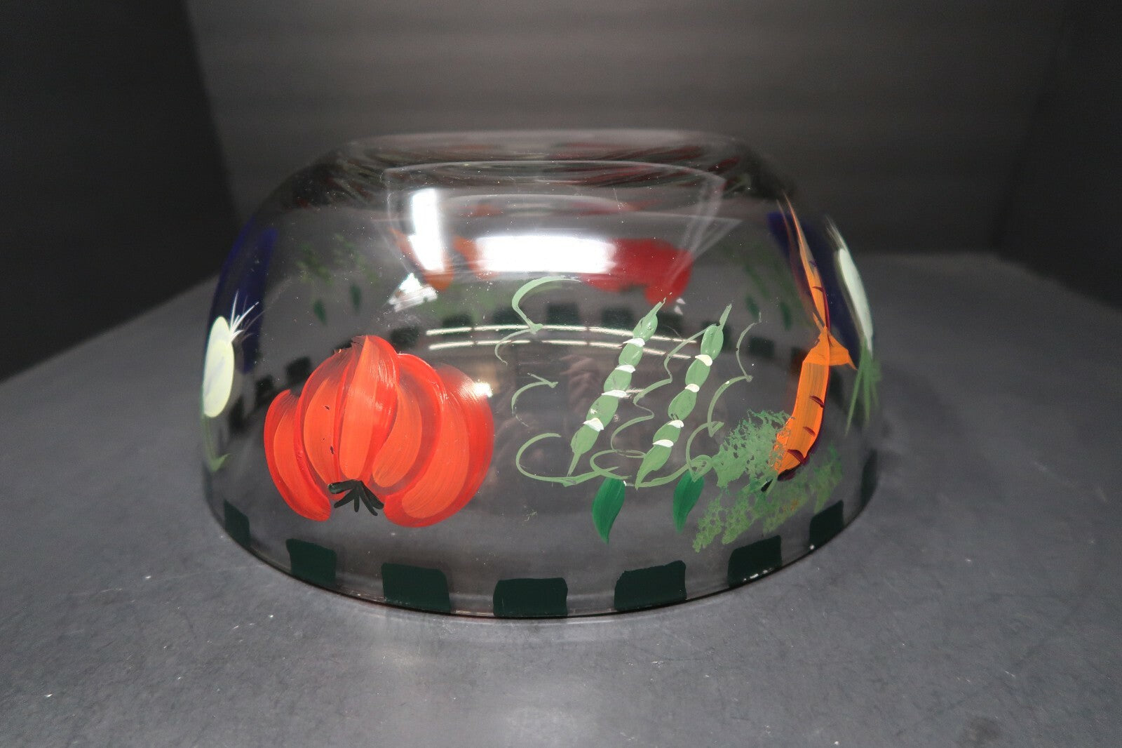 Clear Glass Salad Bowl With Hand Painted Vegetables 11" x 11" x 5"