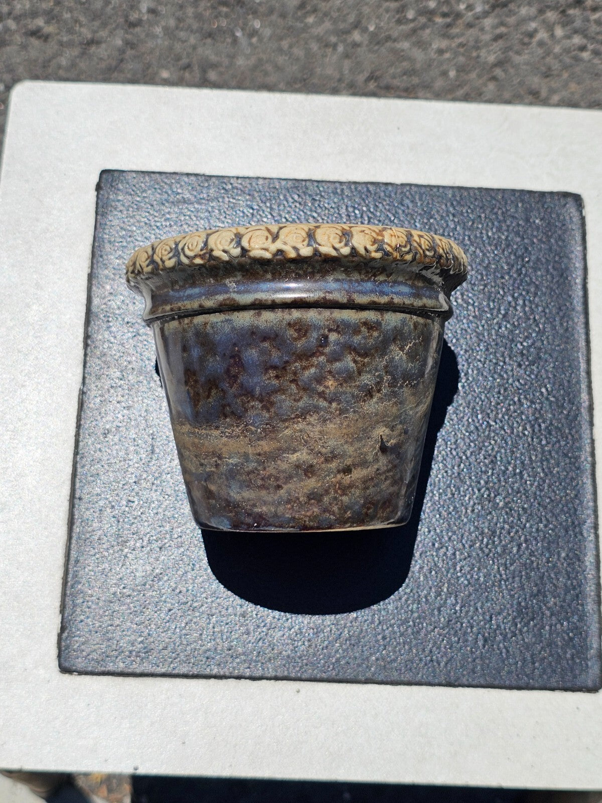 Vintage Small Pottery Flower Pot 4" Dia x 3.25" H