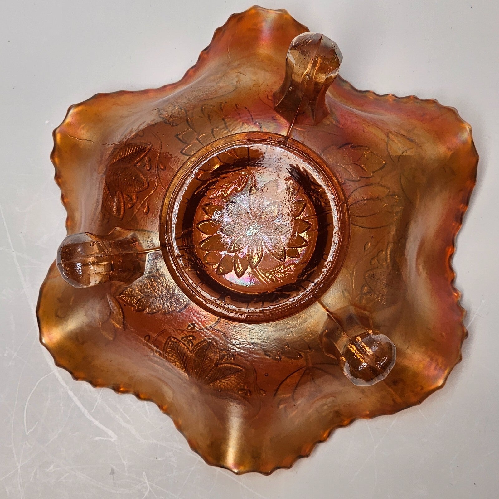 Vintage Carnival Glass Footed Candy / Nut Compote Dish