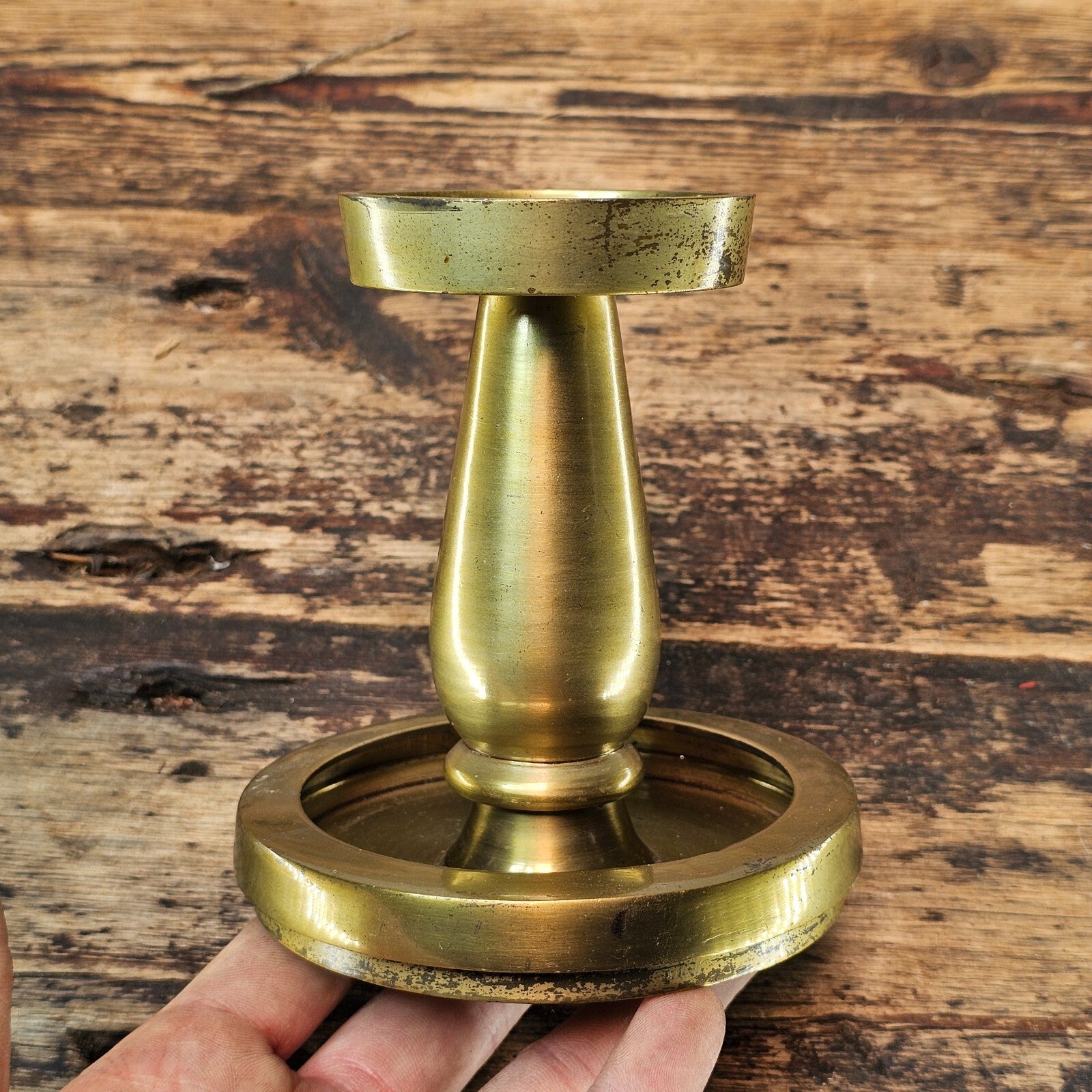 Vintage Brass Candlestick with Dual-Purpose Base 4.5"Diam x 5"H