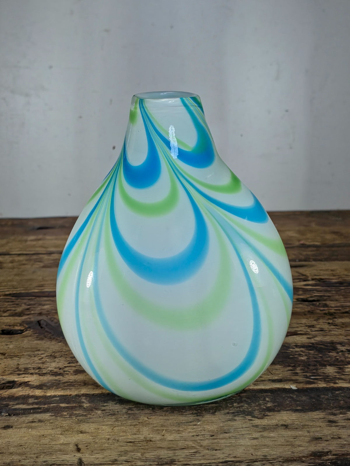 Margie’s Garden Hand Blown Glass Vase with Blue & Green Swirl Pattern