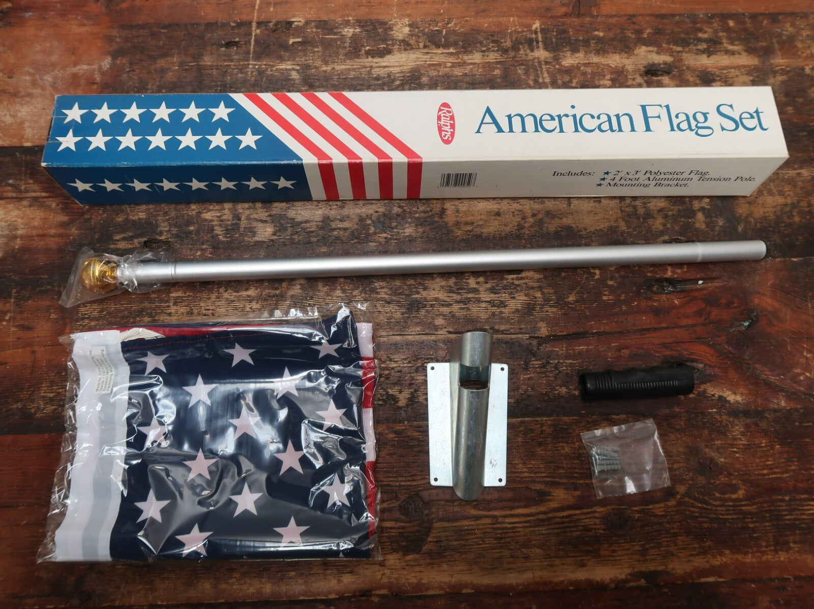 Ralphs American Flag Set 2 x 3 FT Polyester Flag with 4 FT Tension Pole NOS