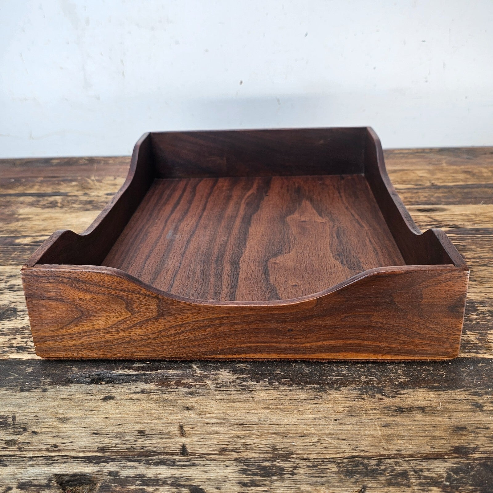 Vintage Stempco Walnut Triple Cutout Desk Tray (1950s-1960s)