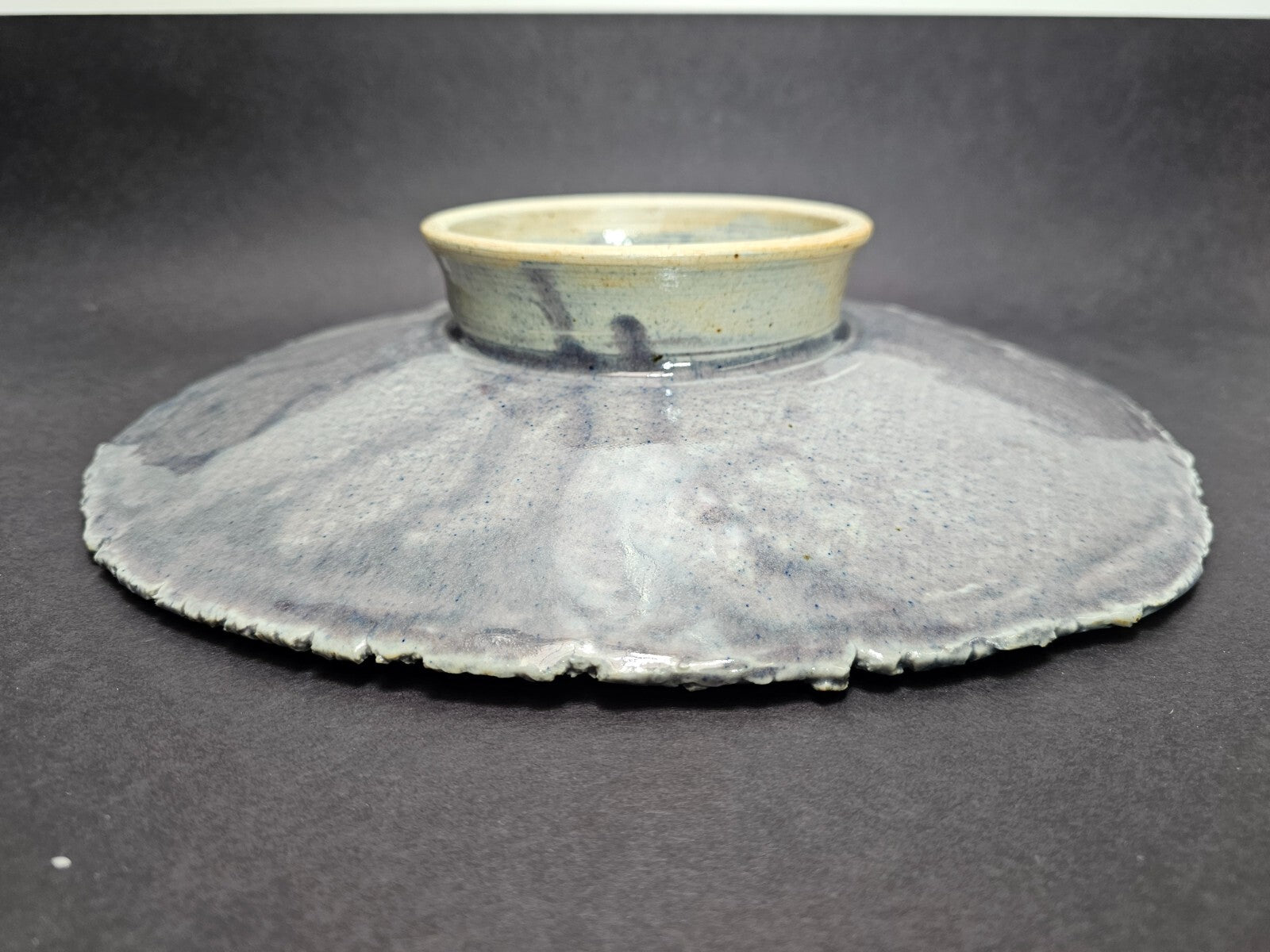Vintage Studio Art Pottery Japanese Style Gray Plate Floral Design 12.5" x 13.5"