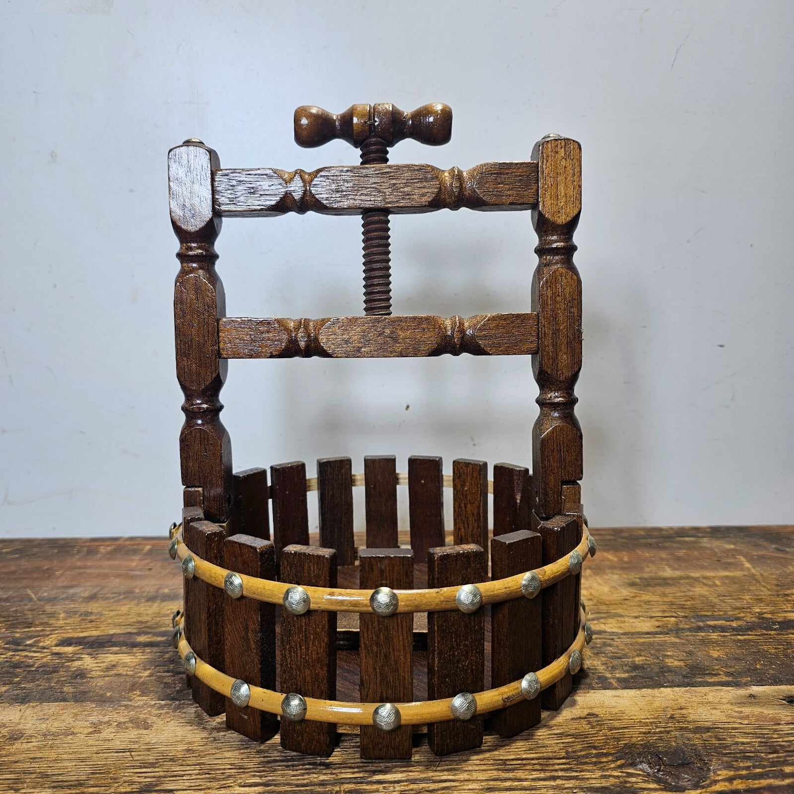 Vintage Wooden Wishing Well Hand Crank Nutcracker Basket With 6 Sticks 1980s