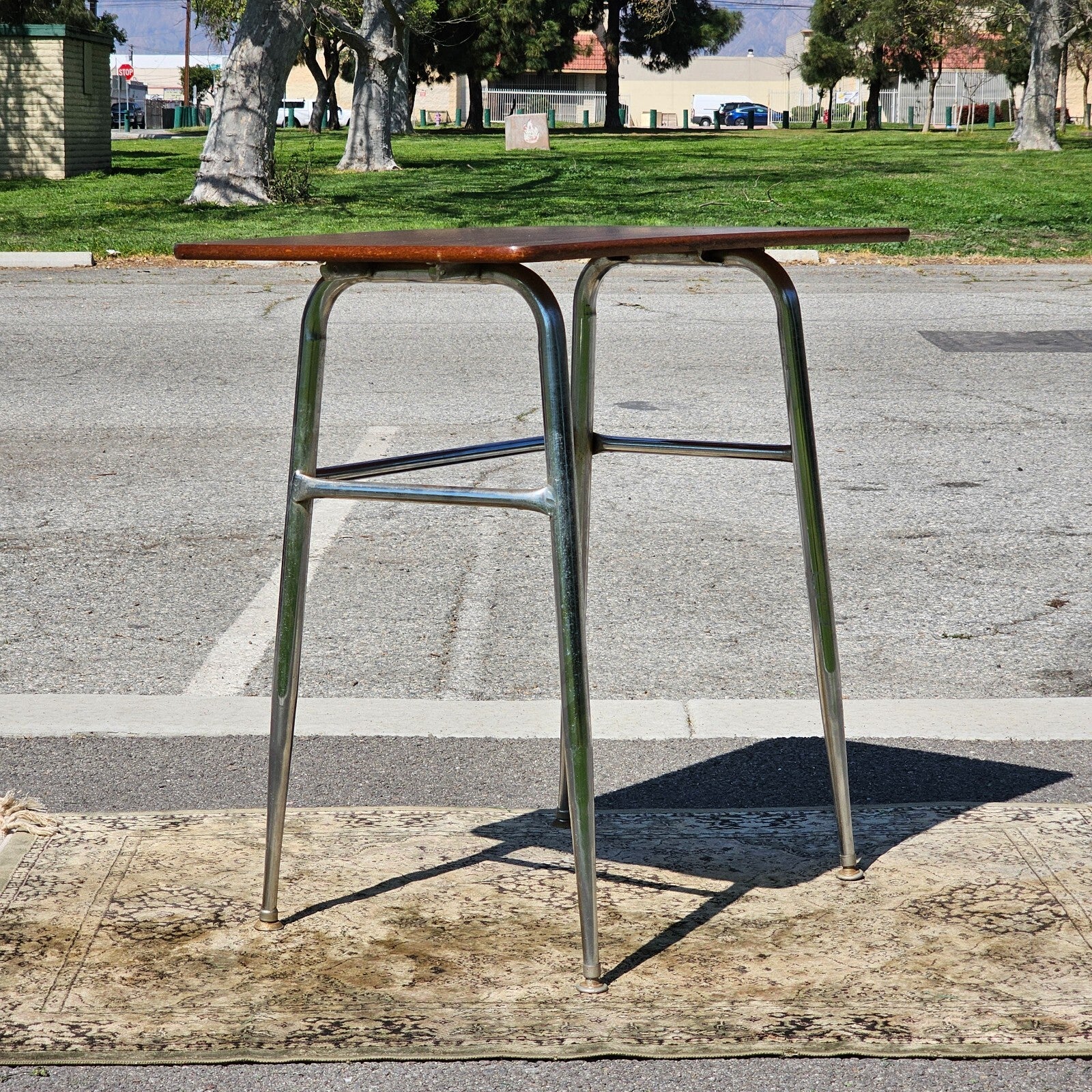 Mid-Century Woodgrain Top & Steel Office Desk 30"L x 18"W x 29.5"H