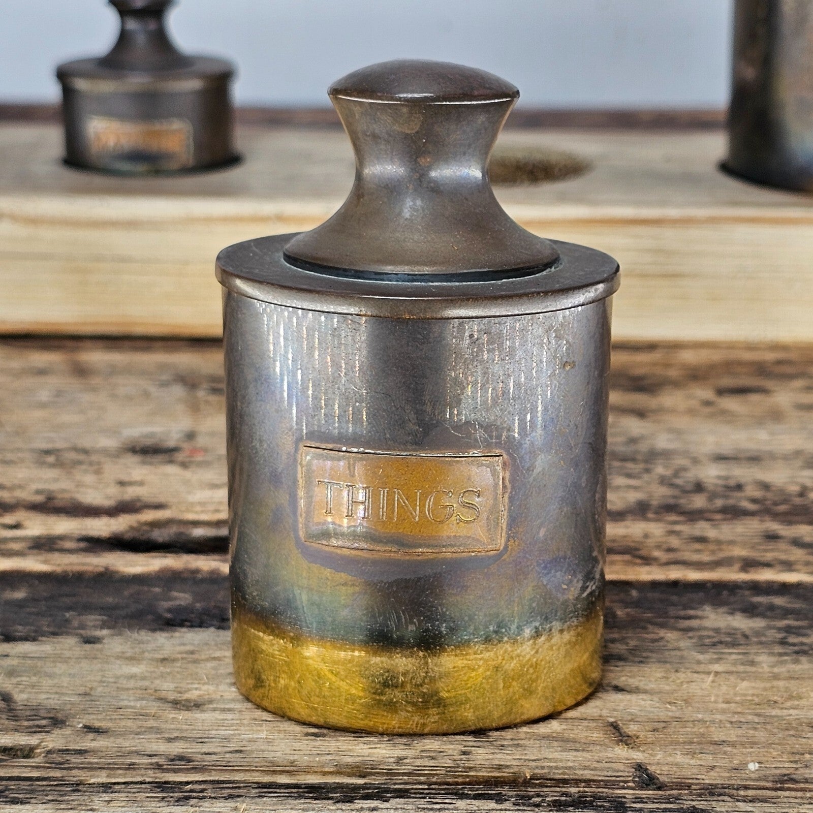 Vintage-Style Brass Canister Set with Wooden Base