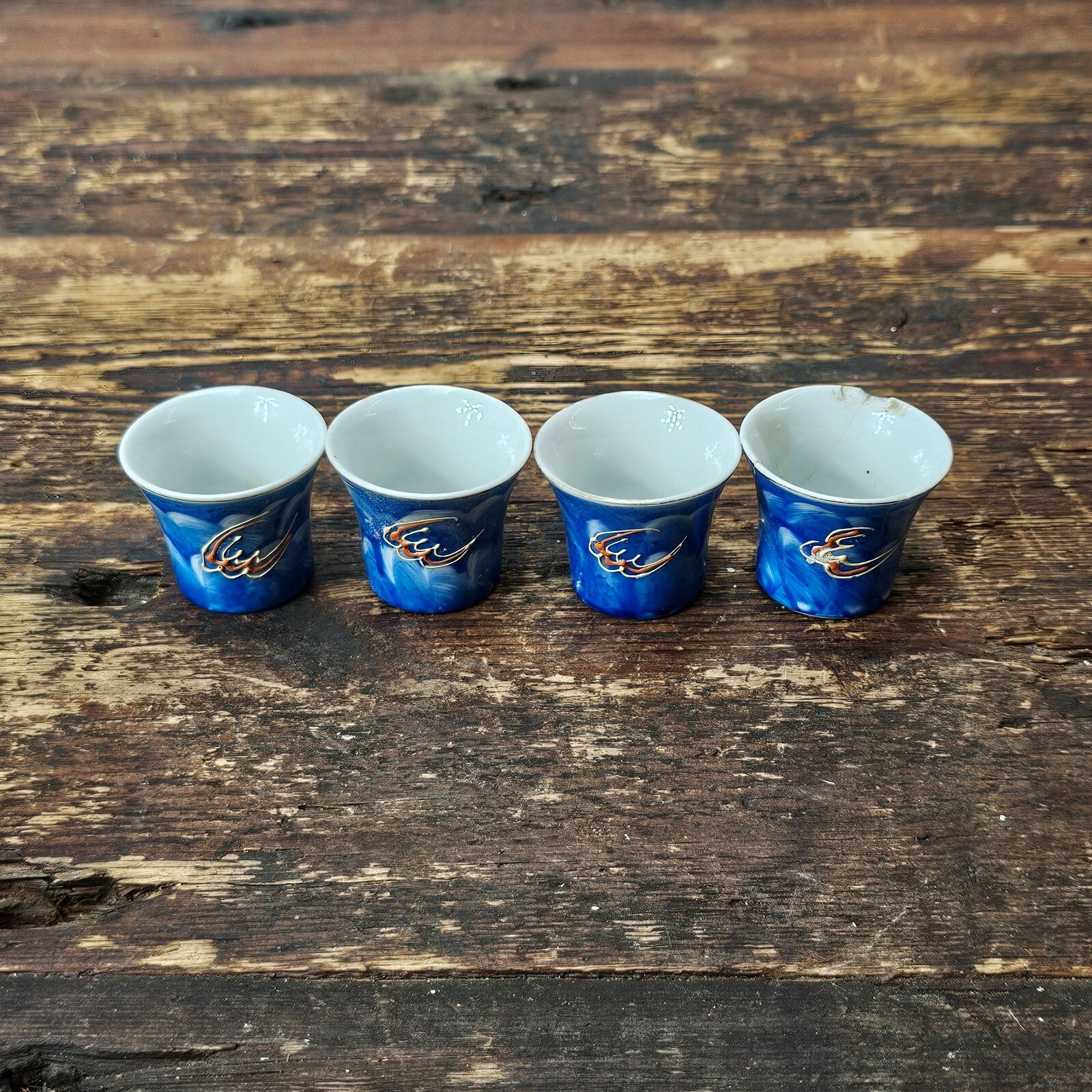 Antique Japanese Sake Cups Satsuma Moriage