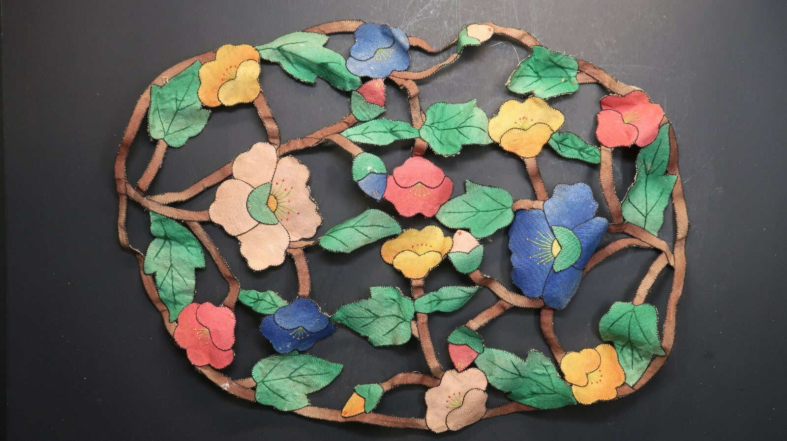 Vintage Flower Embroidery and Appliqué 20" x 14"