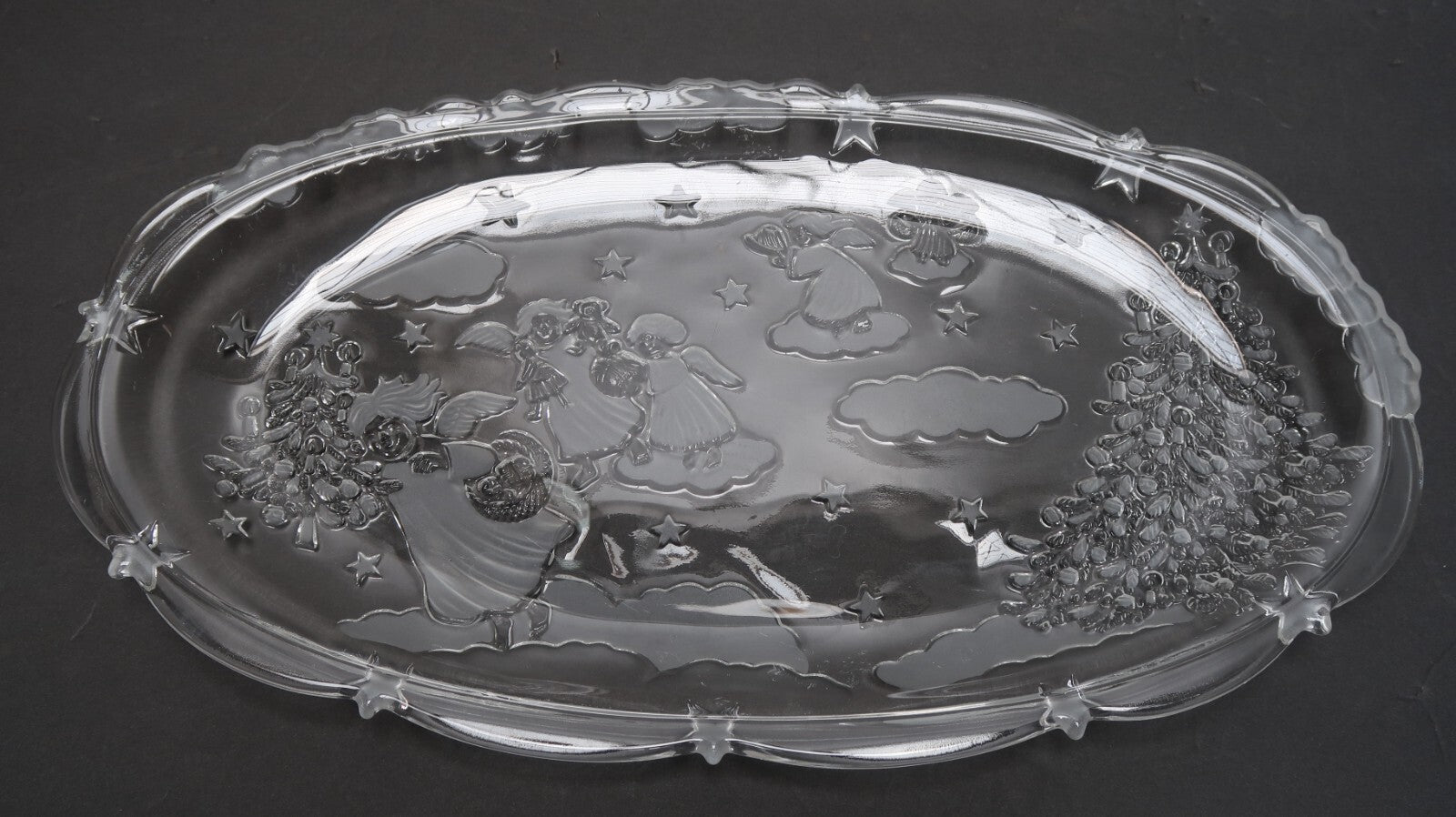 Angels preparing Christmas gifts Glass Dish Trinket 15.5" x 8.5" x H 1"