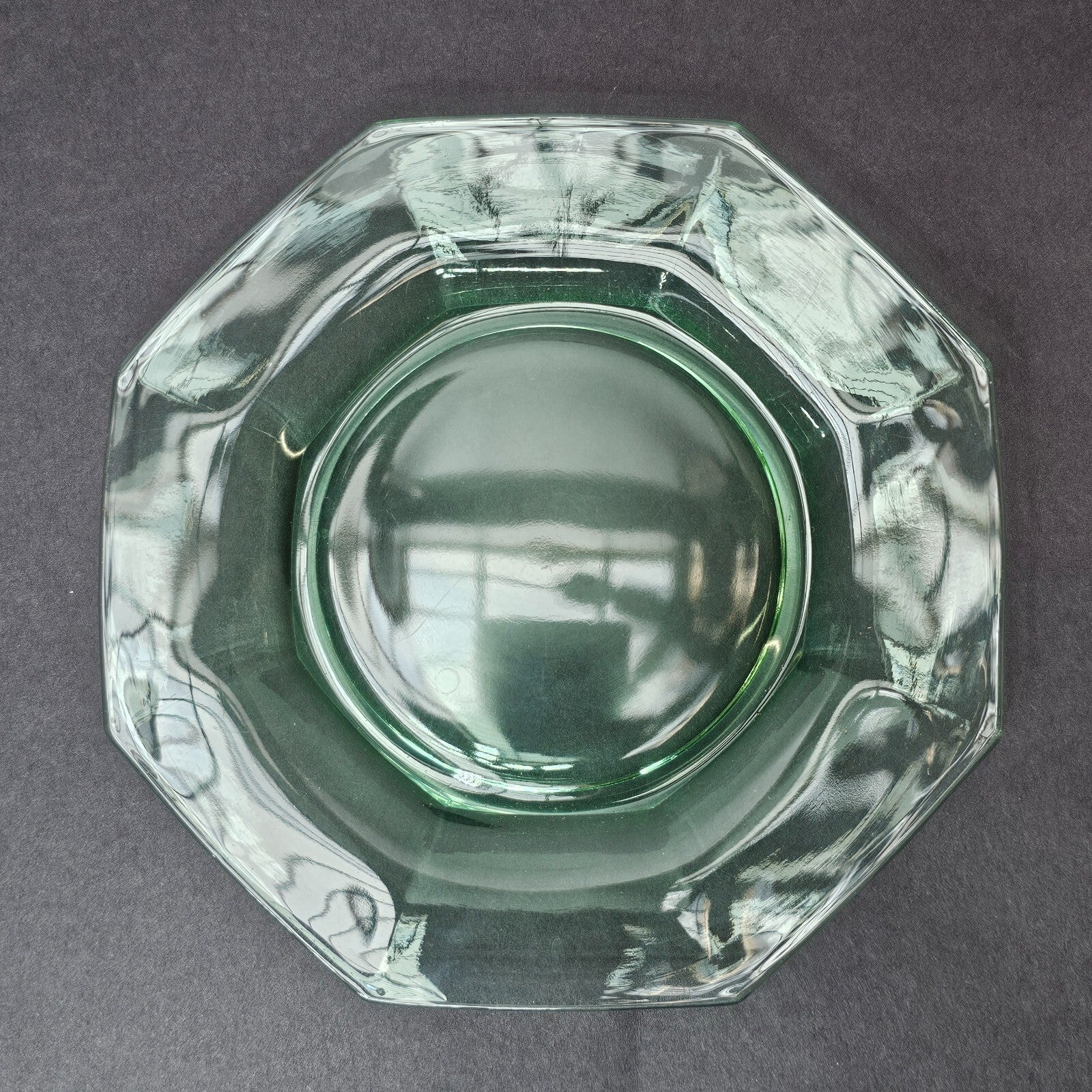 Set of 3 Heisey Ribbed Octagon Green Cup & Saucer + Dessert Plate Set (A)