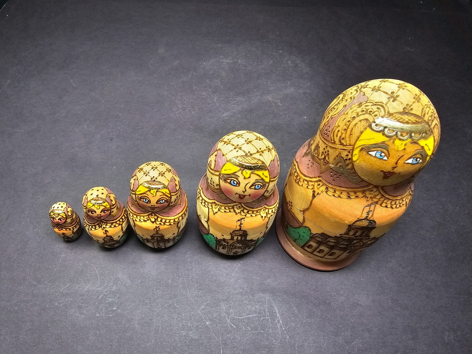 5 pcs Russian Matryoshka Nesting Dolls Signed