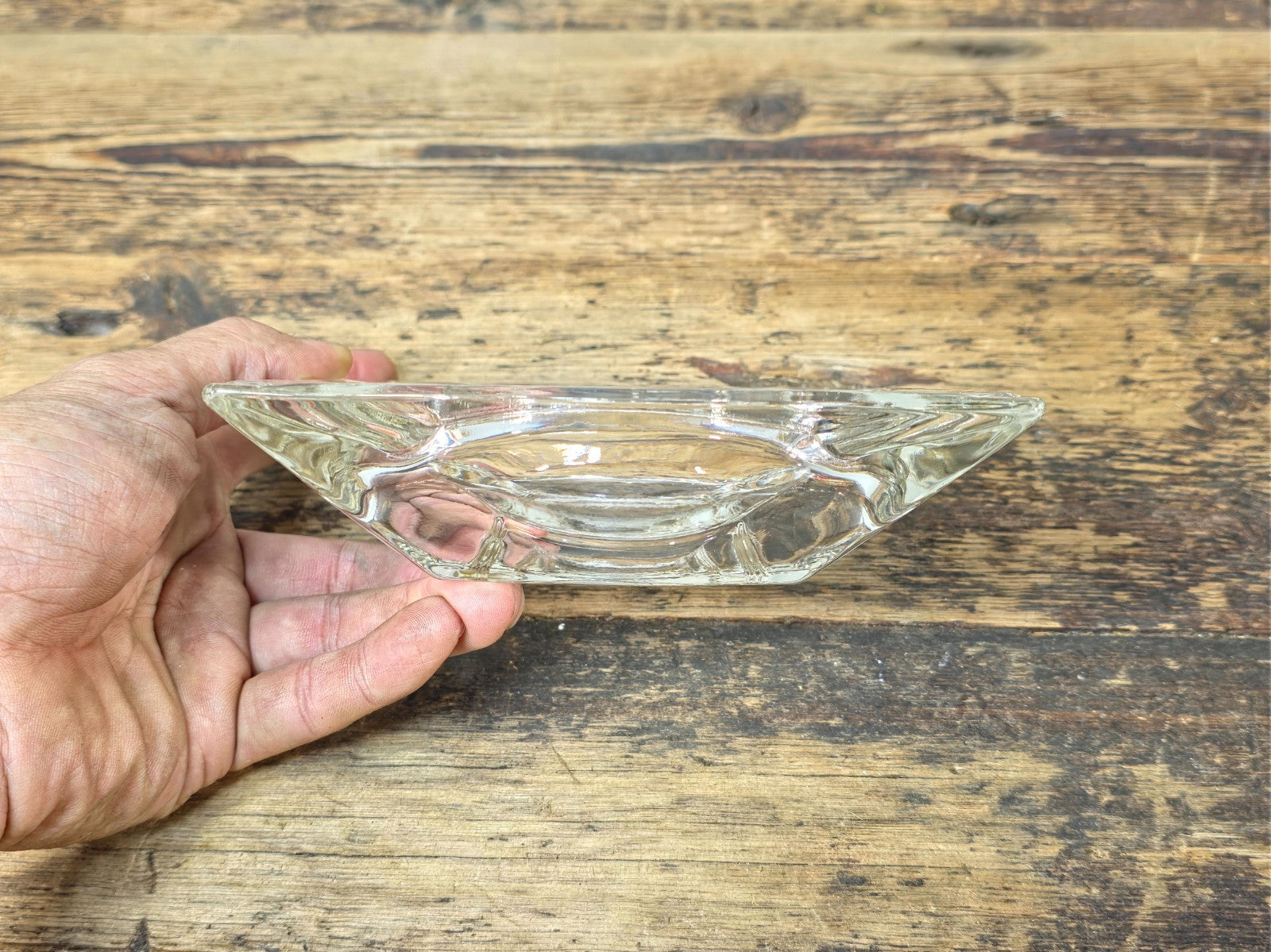 Vintage Clear Glass Ashtray 4.5" Square – Mid-Century Modern Heavy Glass