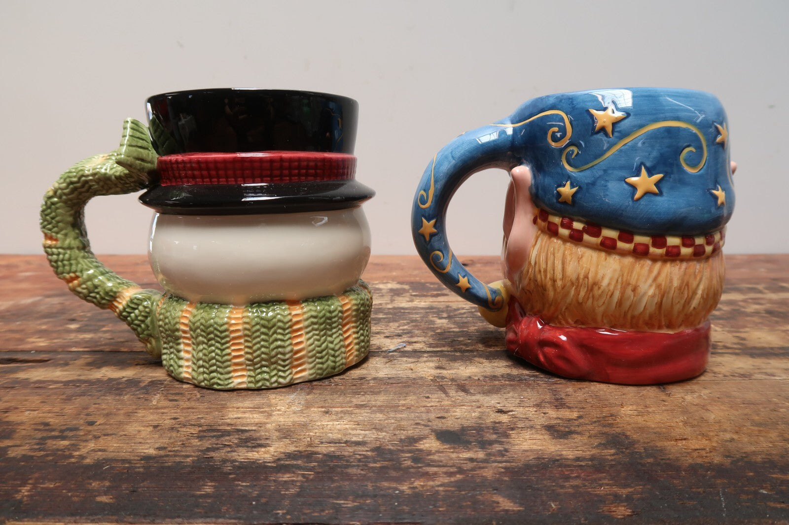 Set of 2 Tis The Season Holiday Ceramic Mug Snowman & Elf 20 oz.