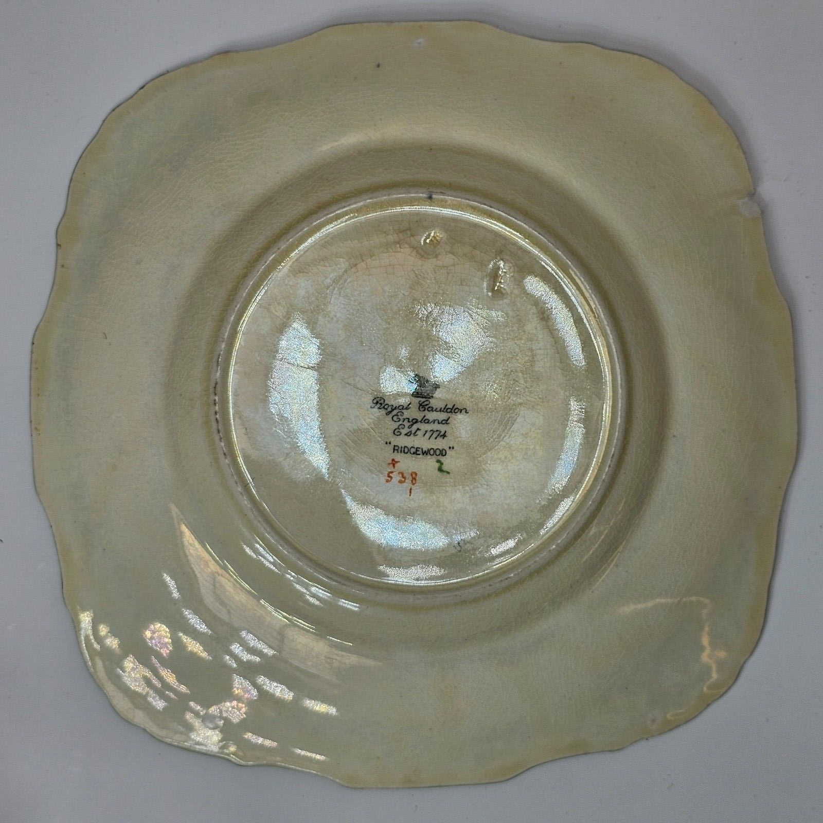 Ridgewood Royal Cauldon England Est 1774 Square Floral Ivory Dinner Plate 8 1/2"