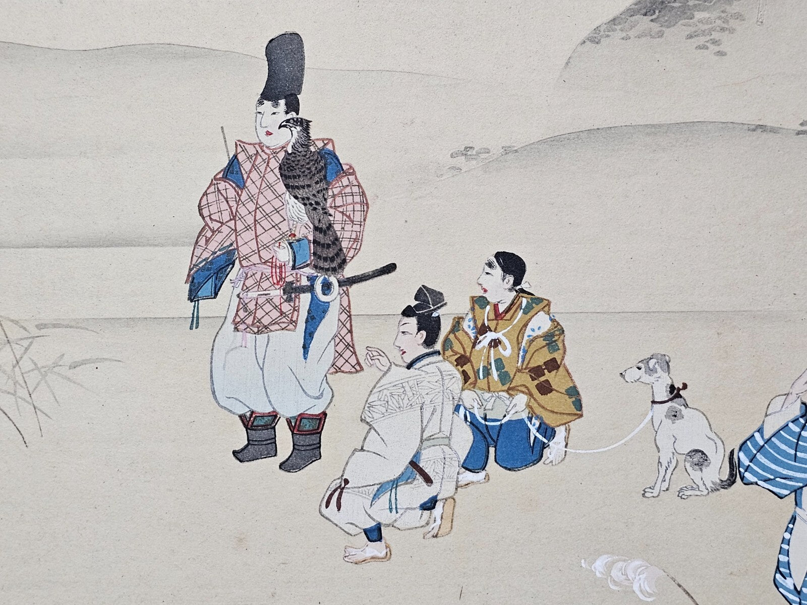 Japanese Woodblock Ukiyo-e "Small Falcon Hunting, Kamakura Period"