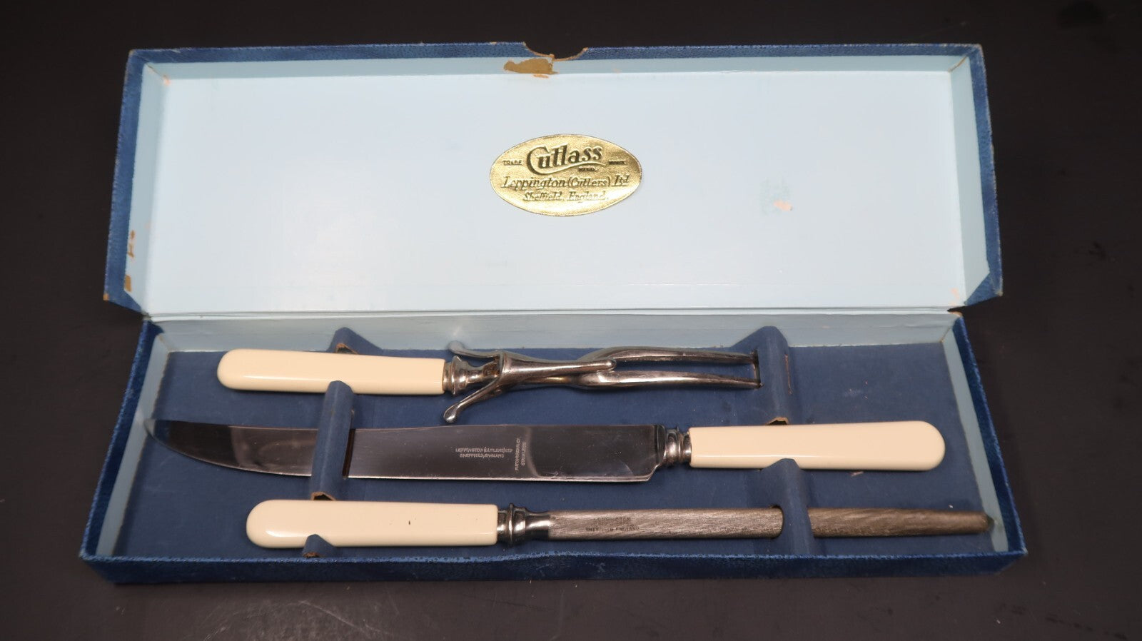 Vintage 3Pc Cutlass Leppington Knife Carving Set Sheffield England