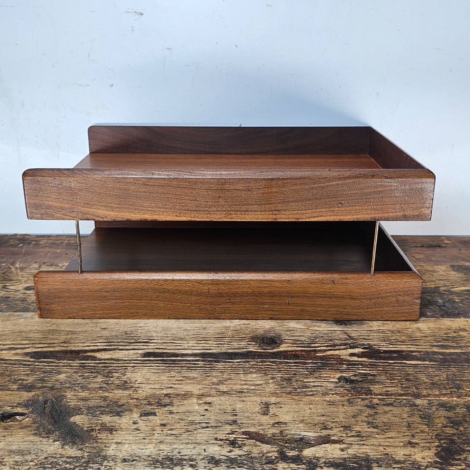 Carver Wood Products Solid Wood 2-Tier Desk Tray Set Mid-Century Modern