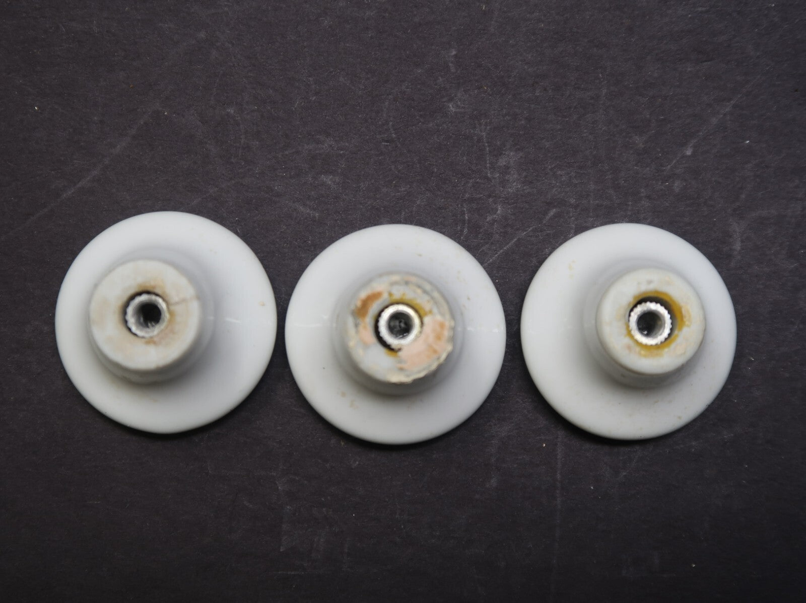 Set of 3 Vintage Round White Porcelain Cabinet Drawer Pulls Rose Japan Made (B)