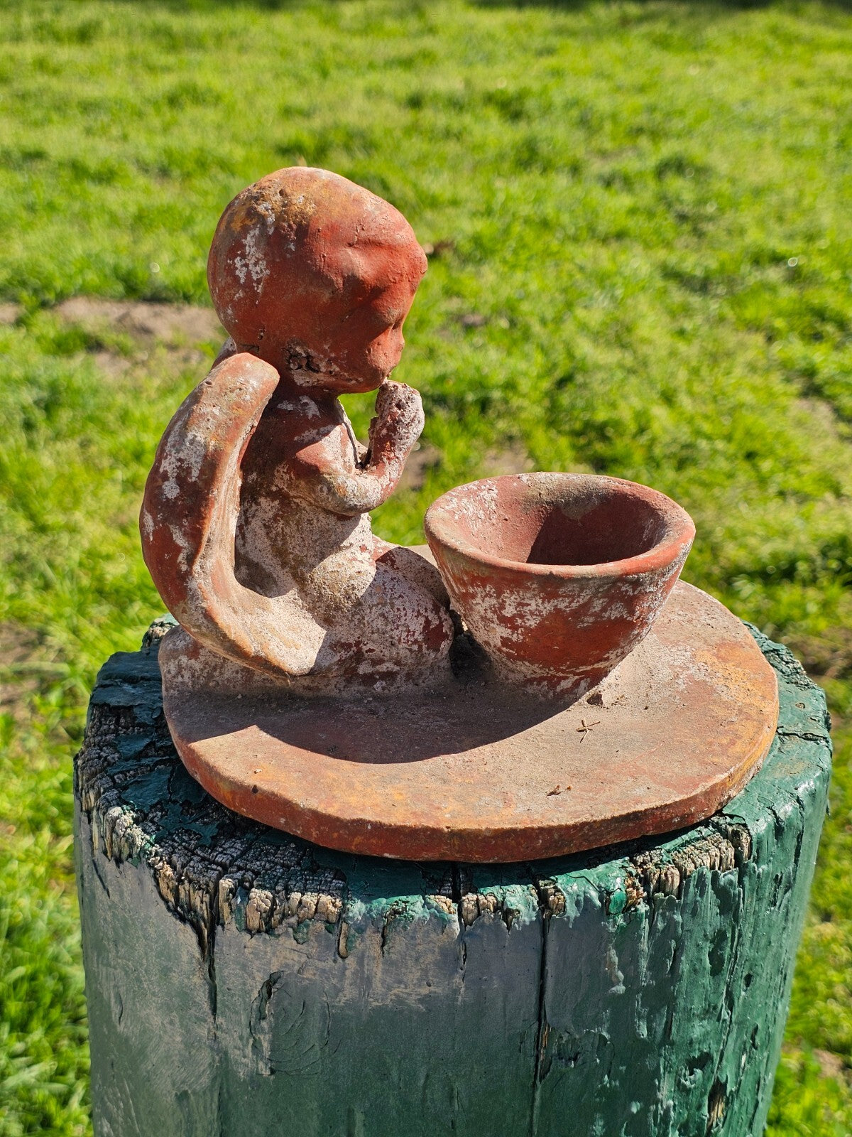 Clay Cherub Angel Candle Holder Copal Burning Bowl 7.5"Diam x 6.5"H