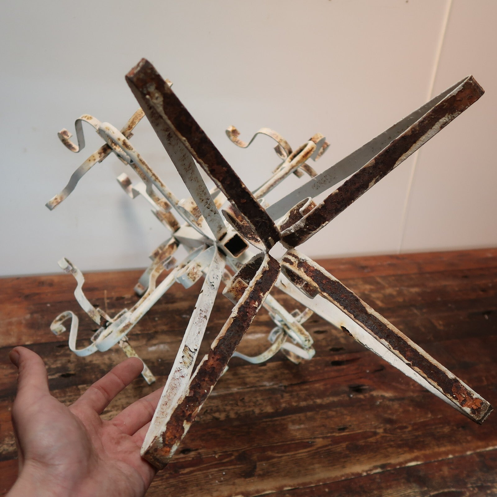 Vintage Mexican White Iron 5 Pot Tiered Plant Stand 1970’s Shabby Chic H 34"
