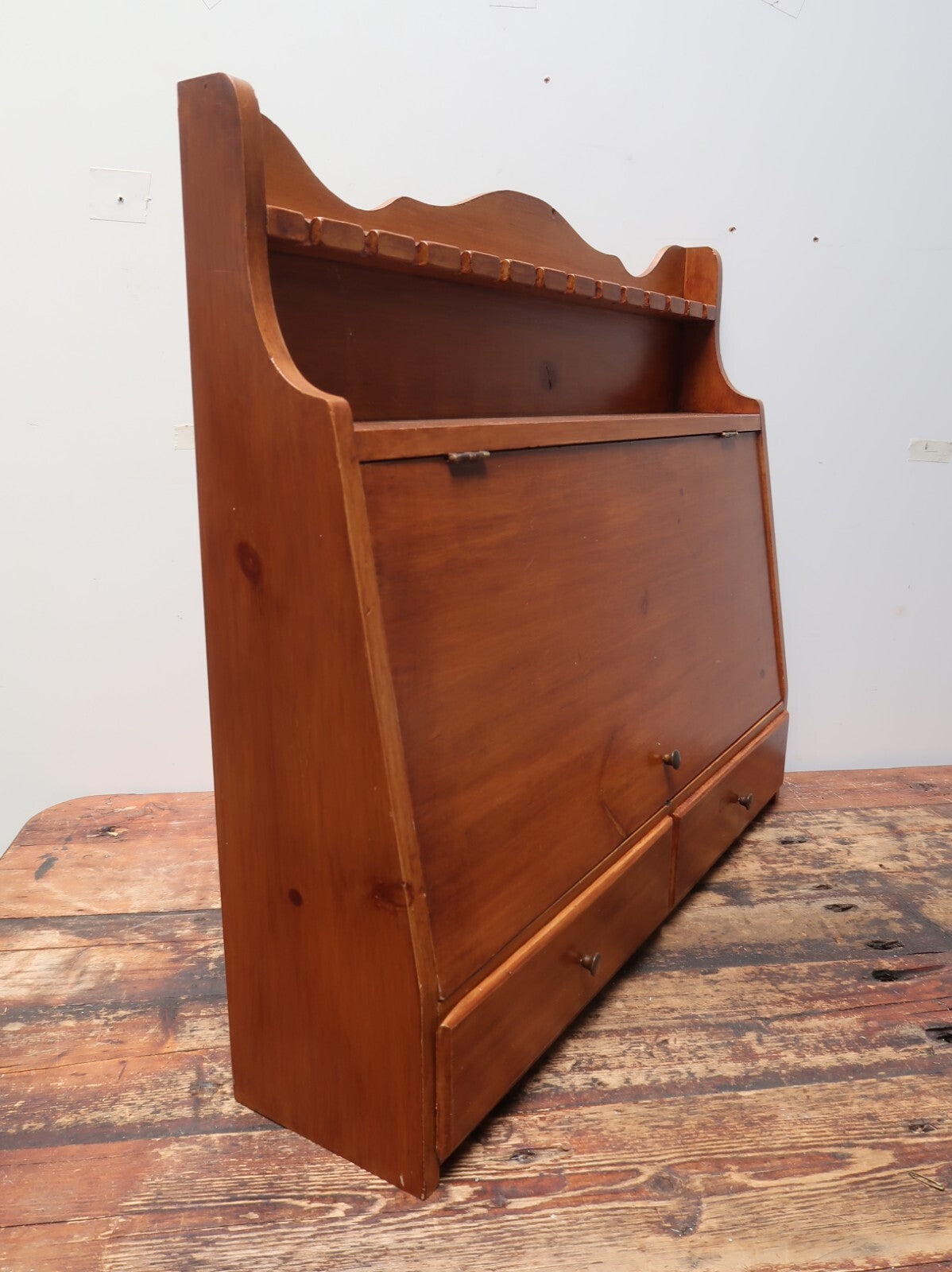 Vintage Maple Wood Wall Mount Silverware Flatware Cabinet