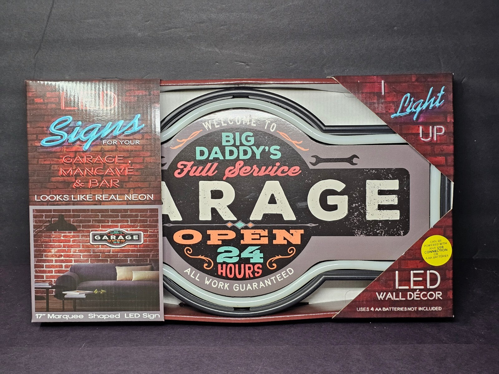 Big Daddy's Garage Man Cave Rope LED Marquee Wall Sign Light