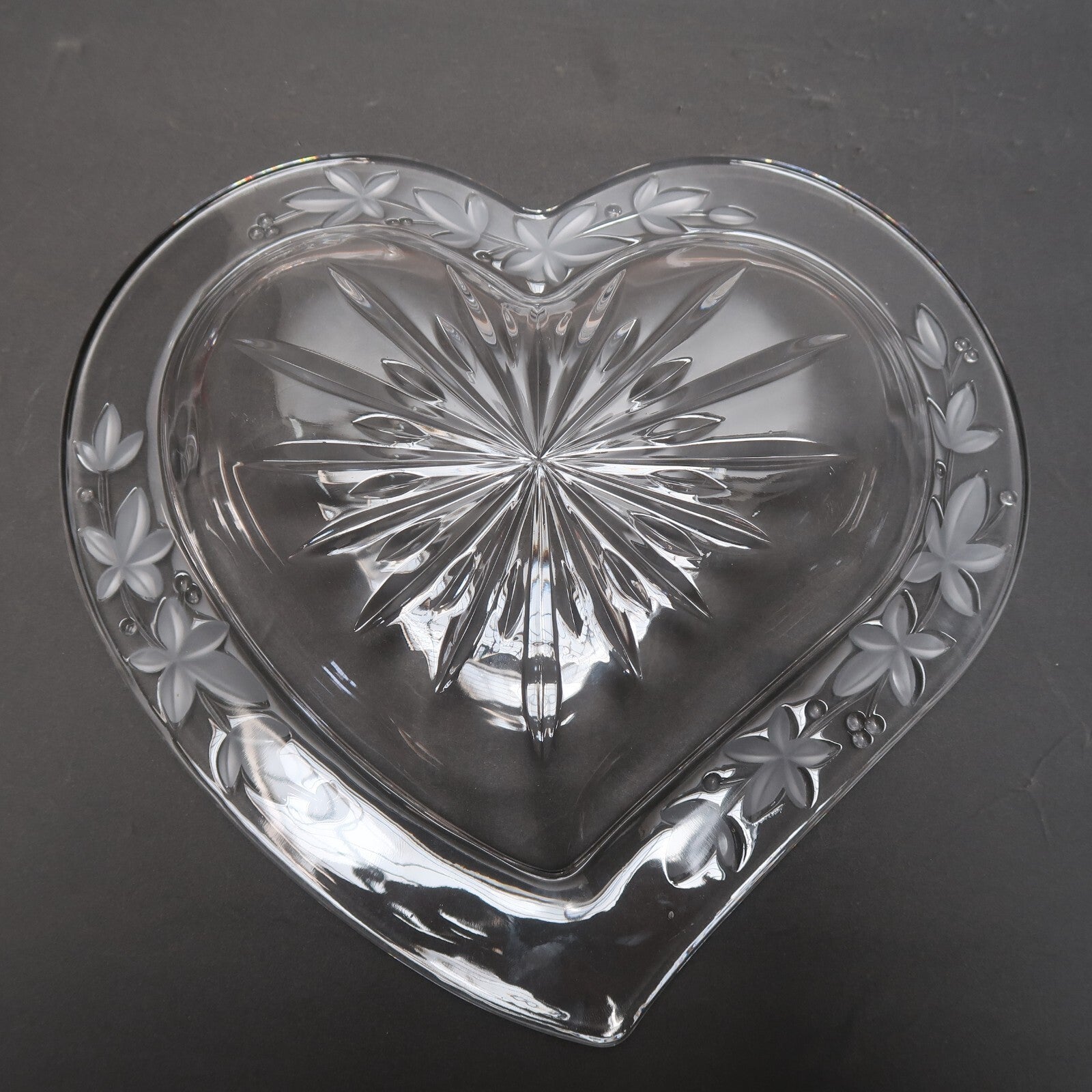 Heart Shape Glass Dish Trinket 12.5" x 12" x H 1"