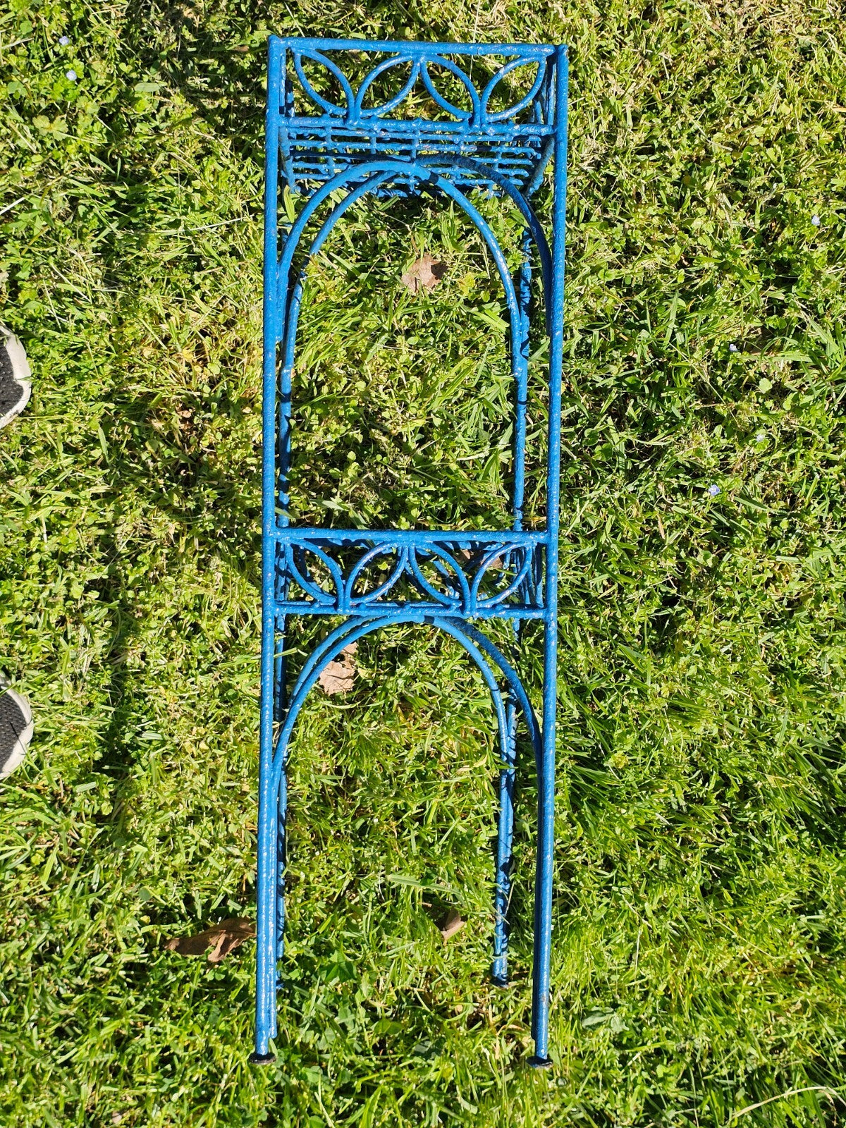 Mid-Century Blue Metal 2-Tier Plant Stand 8" x 8" x 28"H