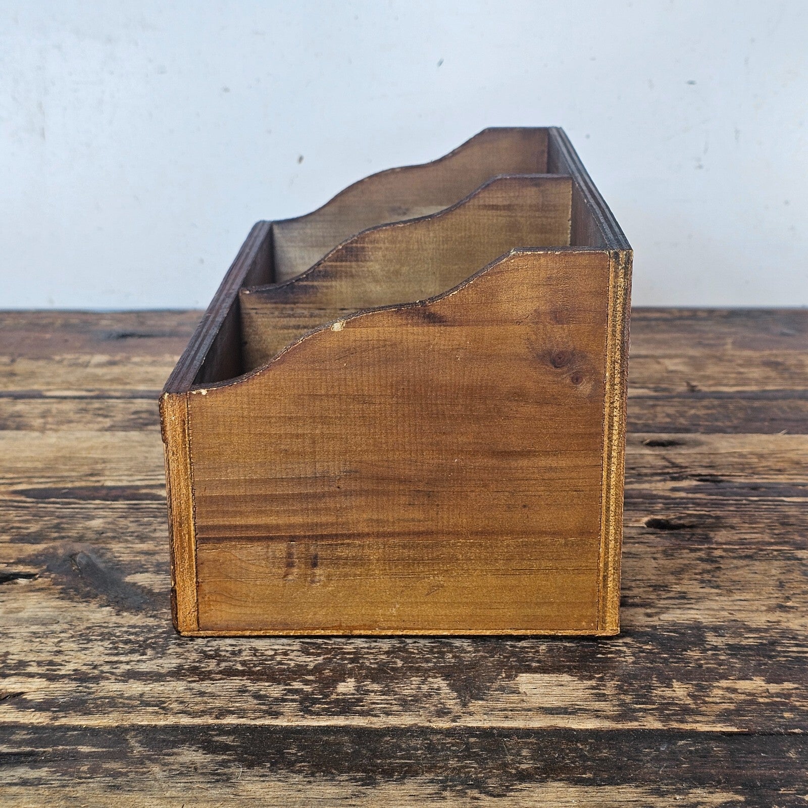 Rustic Wooden Desktop Organizer with Metal Front Panels 11"L x 5.5"D x 6.25"H