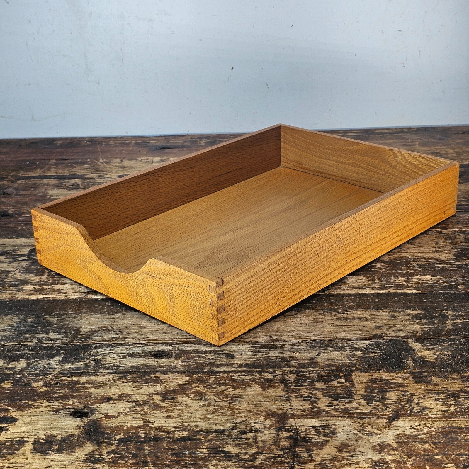Classic Oak Wood Desk Tray with Dovetail Joinery