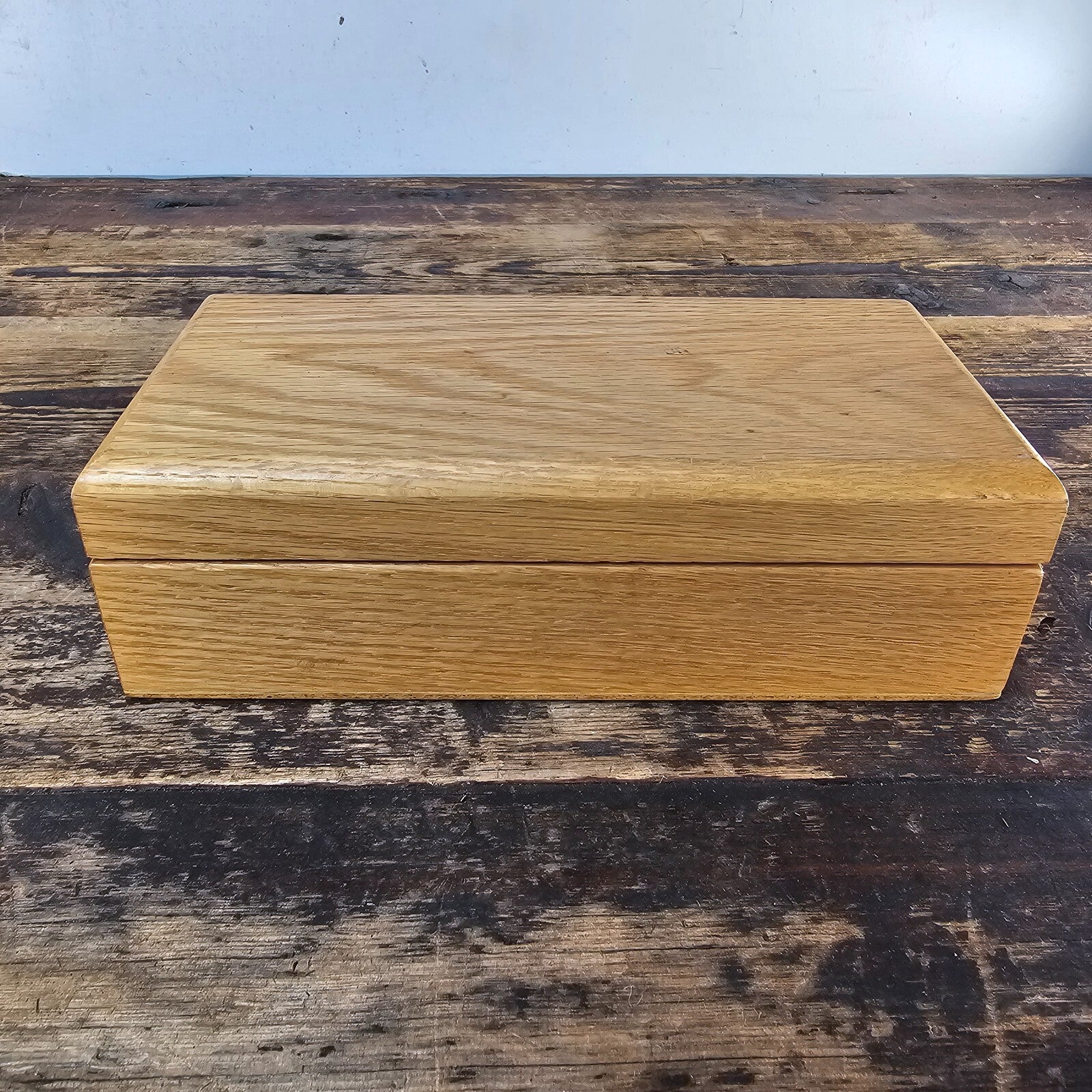 Vintage Solid Oak Wooden Hinged Box / Storage Case
