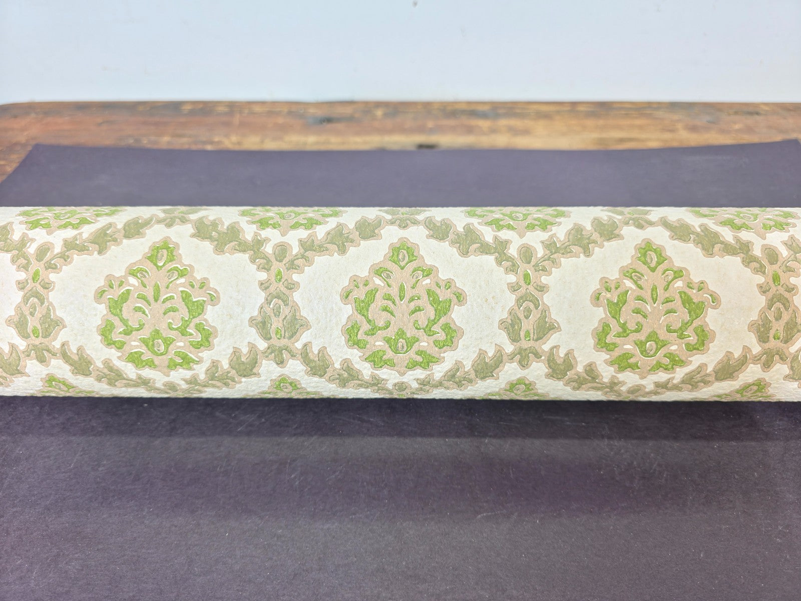 Authentic 1970s Vintage Wallpaper | Green & Gray Floral Geometric