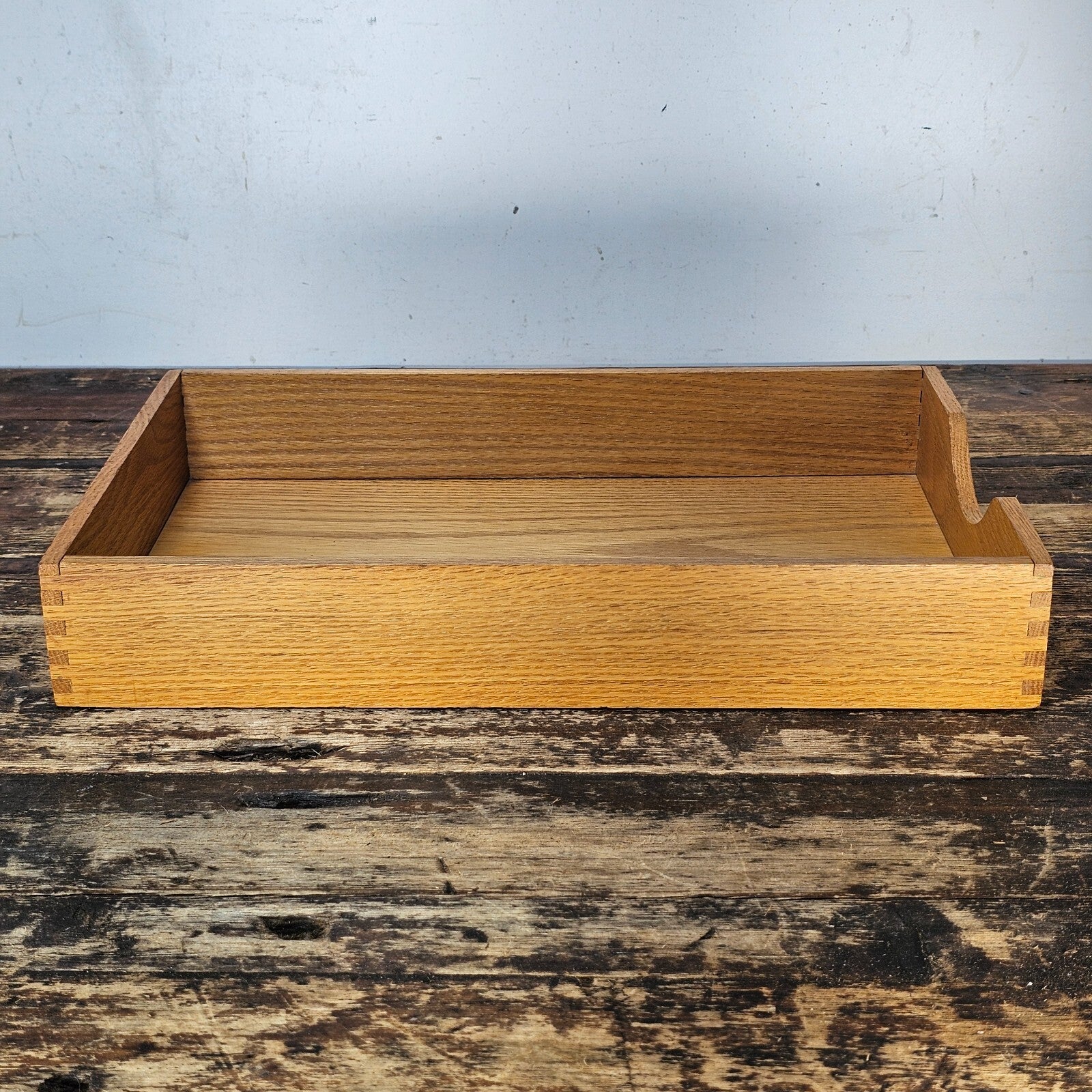 Classic Oak Wood Desk Tray with Dovetail Joinery