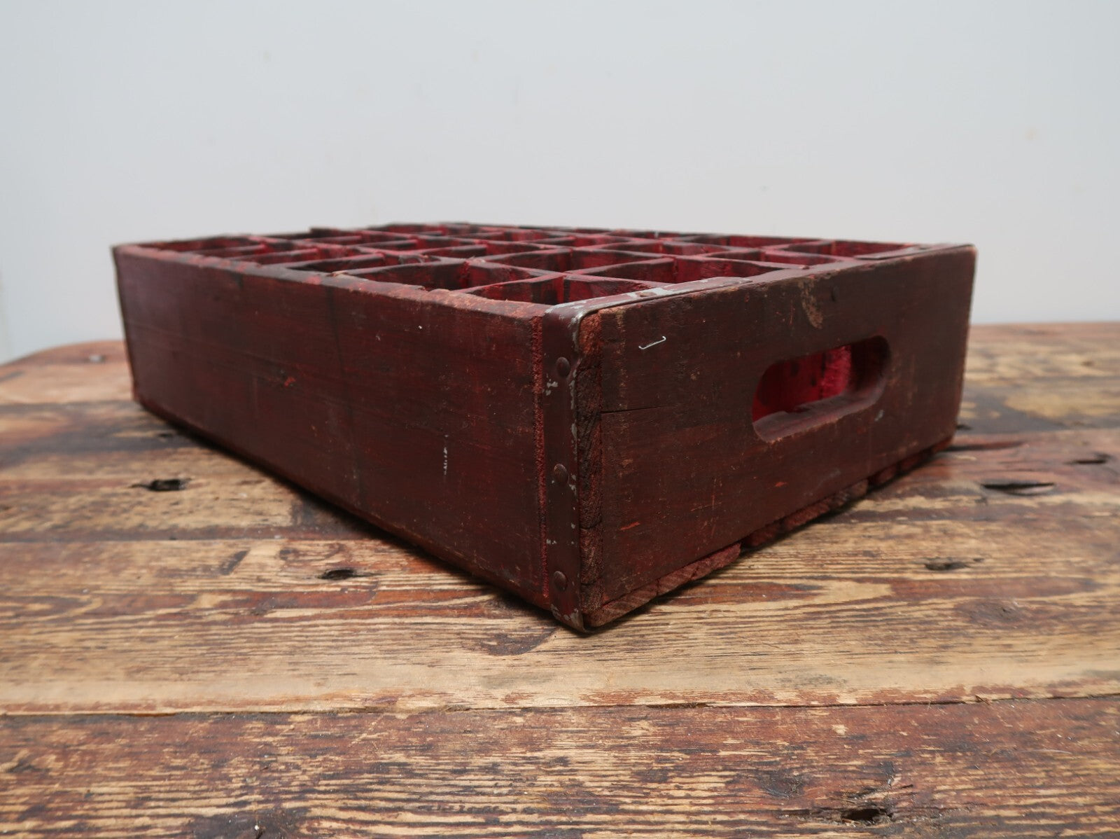 Vintage Pepsi Soda Bottle Wood Crate Box Painted In Wine Red