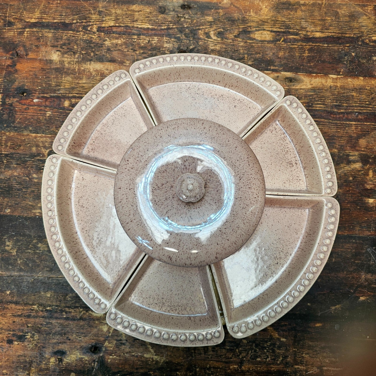 William Frazier California Pottery Covered Dish Relish Tray With Lazy Susan 70's