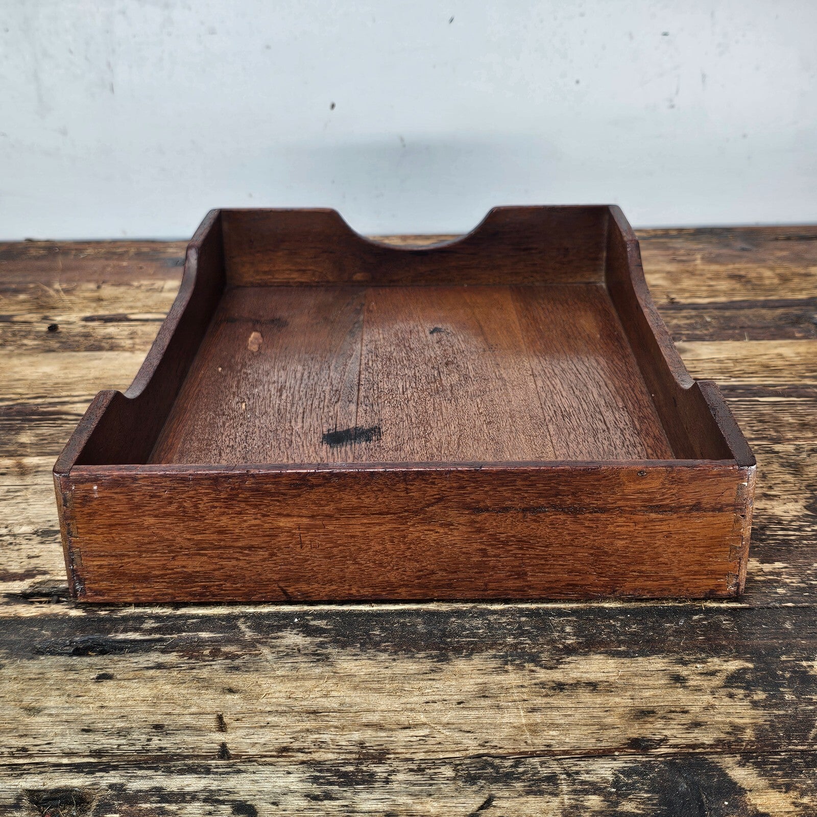 Vintage Walnut Triple Cutout Desk Tray (1950s-1960s)