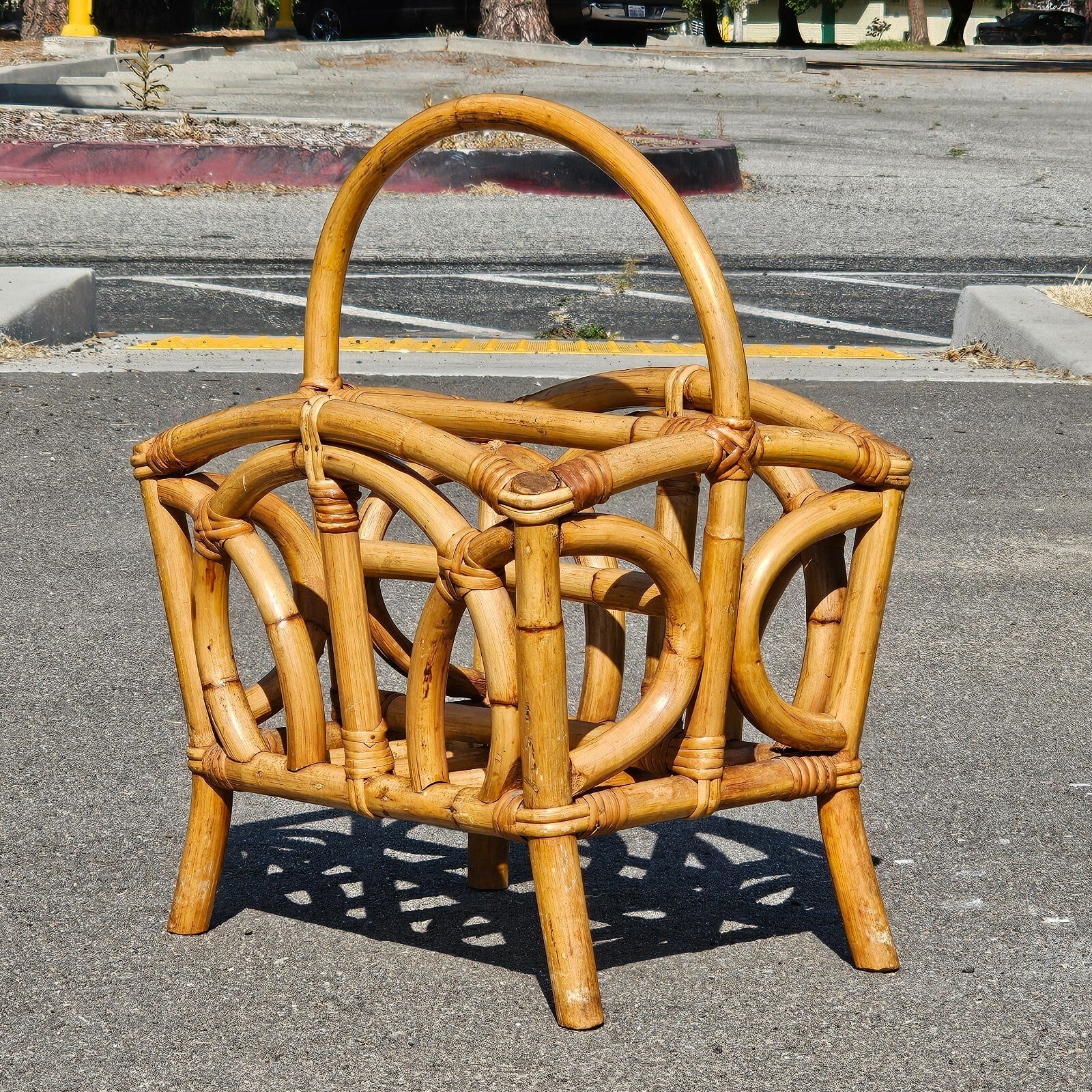 Vintage Calif-Asia Rattan Bamboo Boho Tiki Magazine Rack