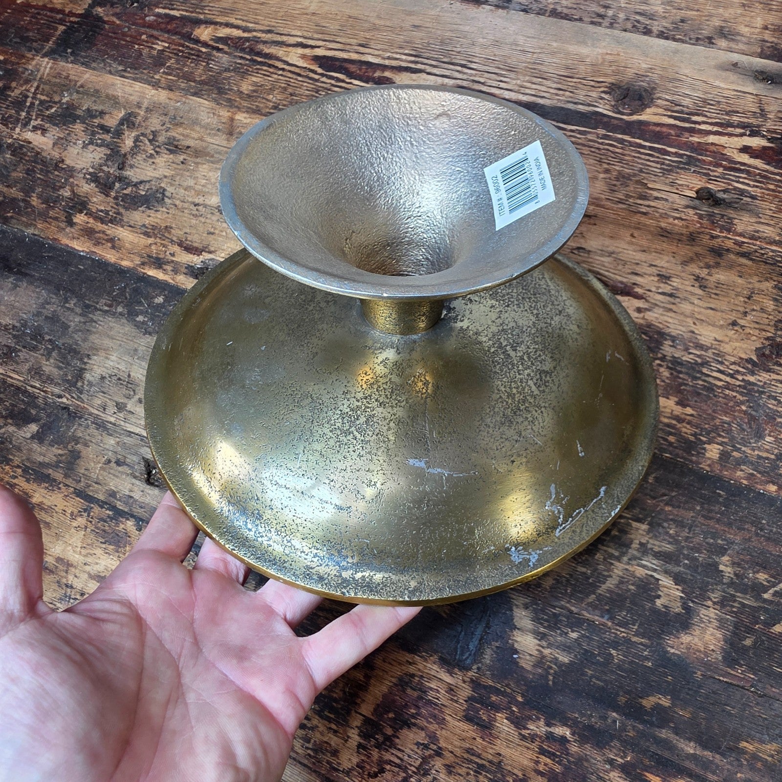 Set of 3 Gold Pedestal Display Dishes — Cast Aluminum, Textured Finish
