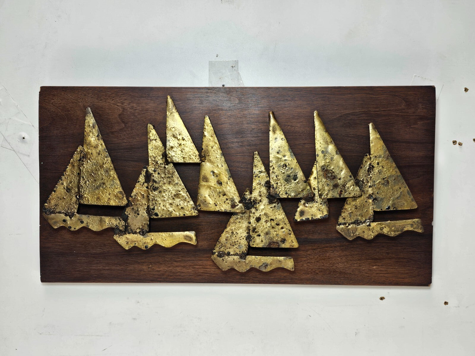 Peter Pepper Products Brass Sailboats Wall Sculpture (1960s) 23.5"L x 12"H